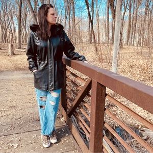 1990s Worthington Fox Trim Lambskin Leather Jacket